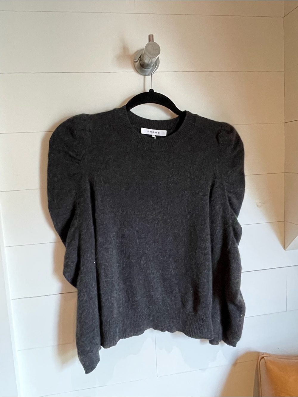 Frame Denim Charcoal Puff Sleeve Crewneck Sweater